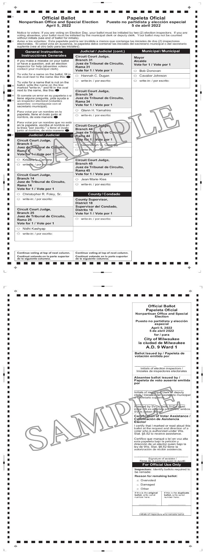 Notice of Spring and Special Election and Sample Ballot April 5, 2022